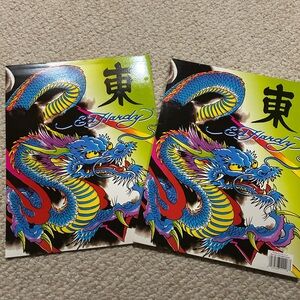 Ed Hardy Neon Dragon folders in Blue, Yellow, Red and Pink Y2K school supplies